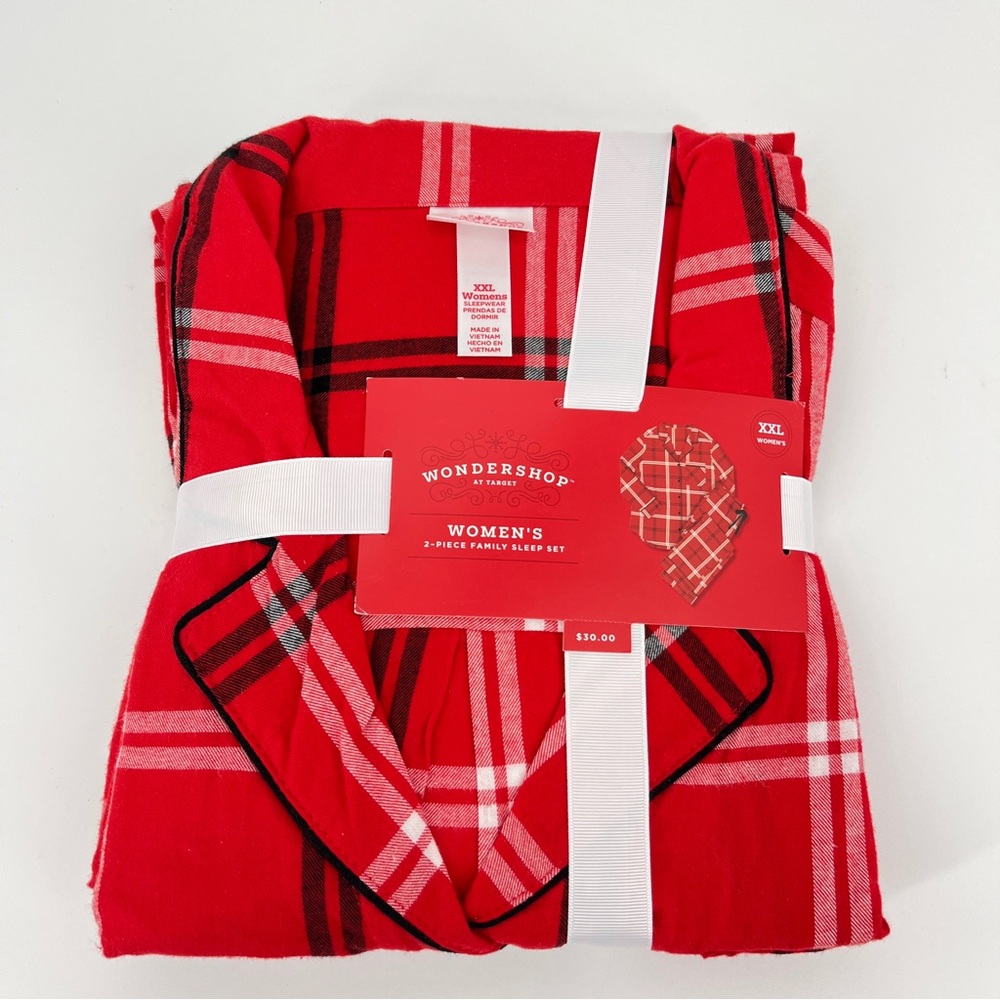 NWT Wondershop Plus Size Red Plaid Pajamas Button Up Long Sleeve Size XXL